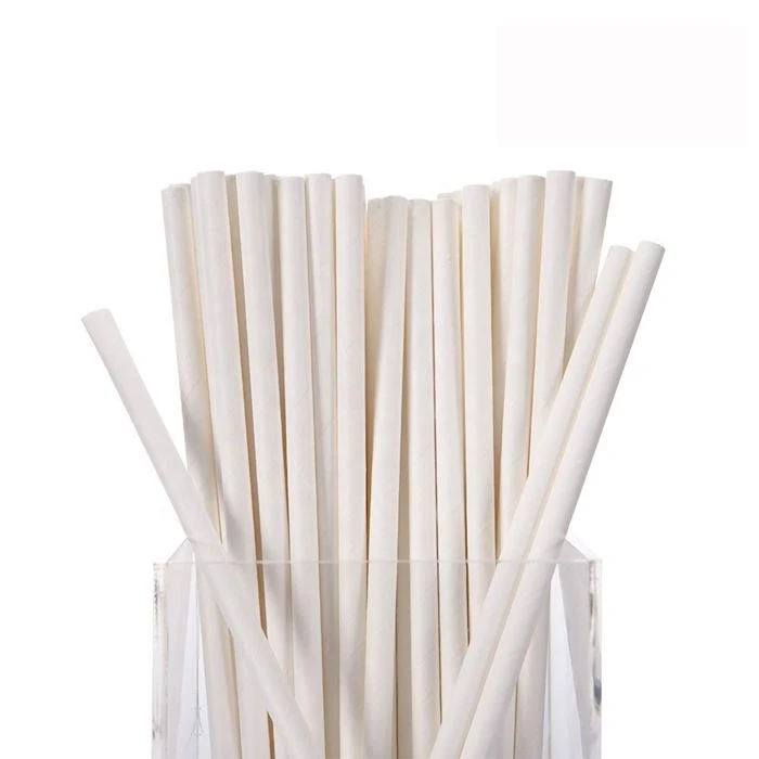 Biodegradable white straight paper straws with cup